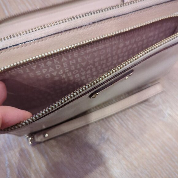 Kate Spade Anita Grove Street Leather Double Zipper Wallet Beige Cream - Picture 3 of 8